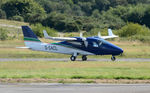 G-SACL @ EGFH - Resident P-2006T aircraft departing Runway 28. - by Roger Winser