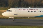 OM-BYB @ LFRB - Fokker 100, Taxiing rwy 07R, Brest-Bretagne airport (LFRB-BES) - by Yves-Q