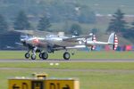 N25Y @ LOXZ - Formation departure with OE-ESA F-4U-4 Corsair, both with the Flying Bulls at Airpower 22.