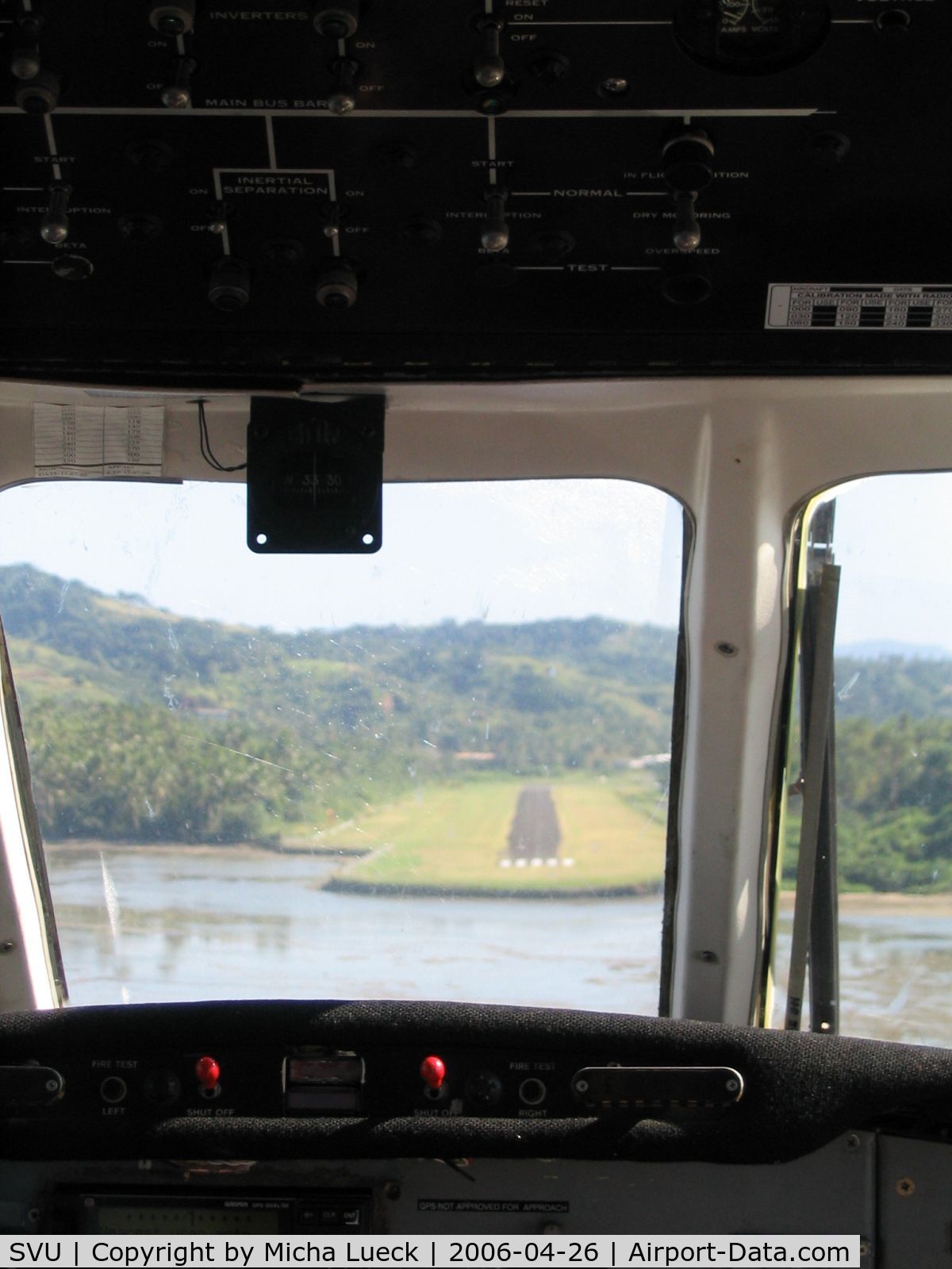 Savu Savu Airport, Savu Savu Fiji (SVU) - Savusavu's airstrip, seen from Air Fiji's EMB 100 Bandeirante DQ-AFQ, coming from Taveuni