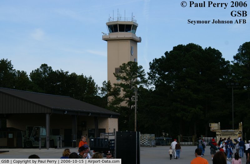 Seymour Johnson Afb Airport (GSB) - Control Tower with airshow crowd in the foreground