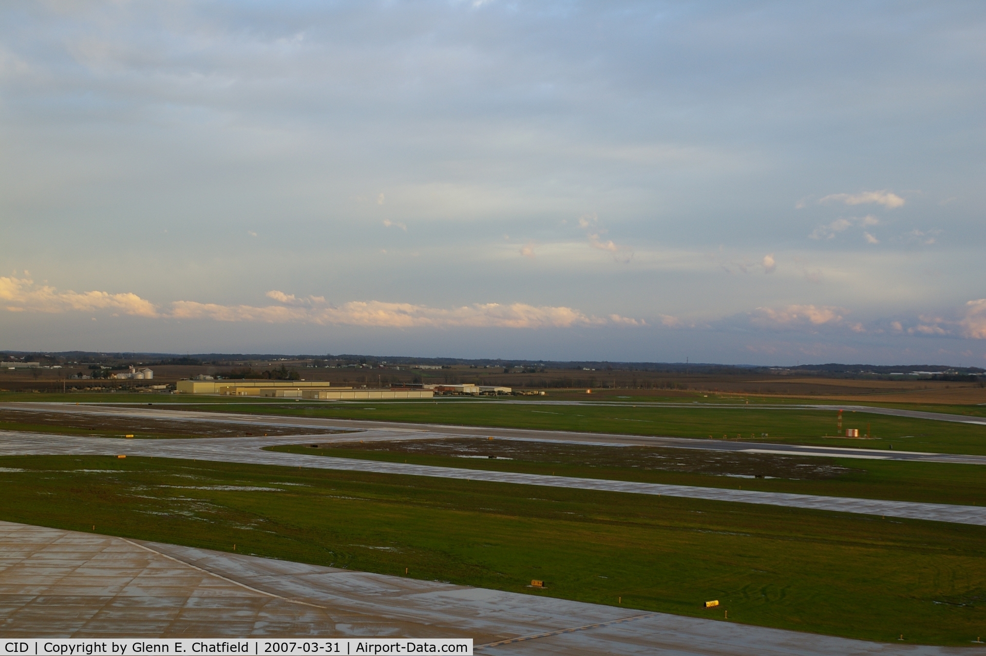 The Eastern Iowa Airport (CID) - Looking SE from control tower.  East T-hangars and National Guard Armory