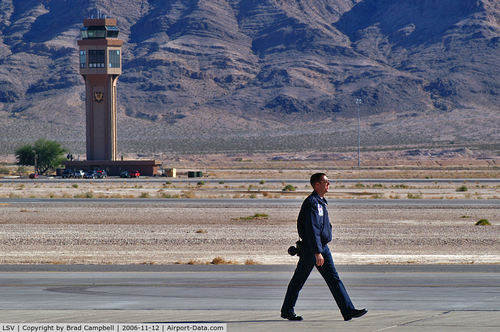 Nellis Afb Airport (LSV) - Nellis Tower and a Lone Thunderbird Team Member - Aviation Nation 2006