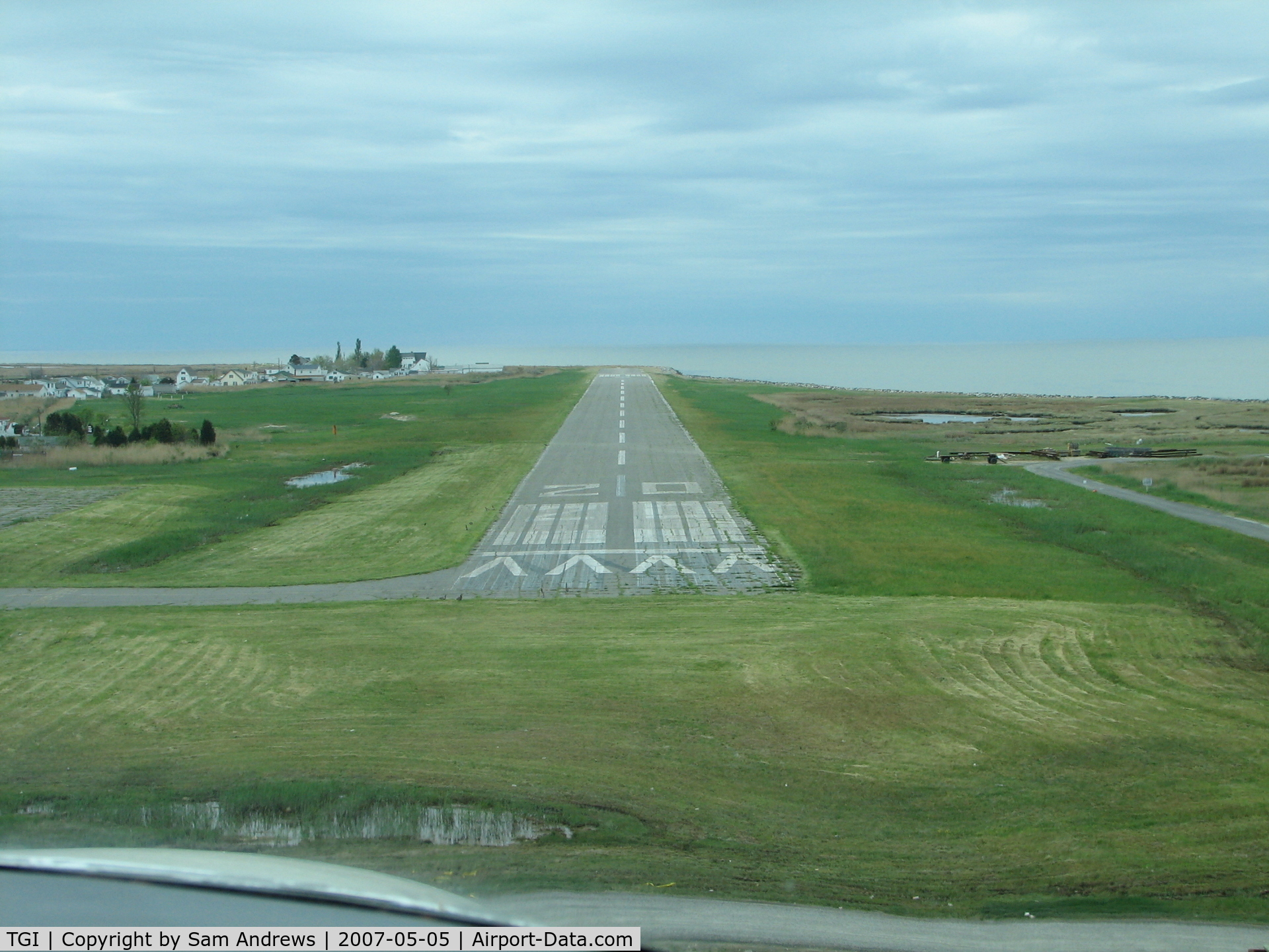 Tangier Island Airport (TGI) - very short final.  Don't forget the hump.