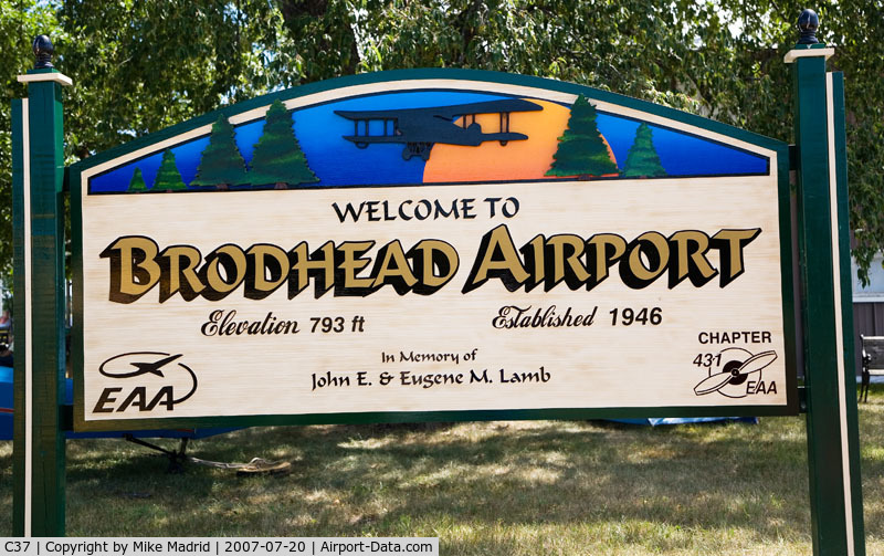 Brodhead Airport (C37) - Airport sign on the flight line