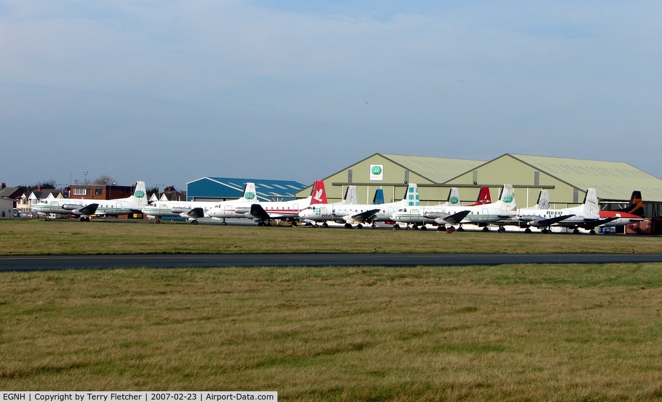 Blackpool International Airport, Blackpool, England United Kingdom (EGNH) - Following the demise of Emerald Air - most of their HS748 fleet got parked up at Blackpool