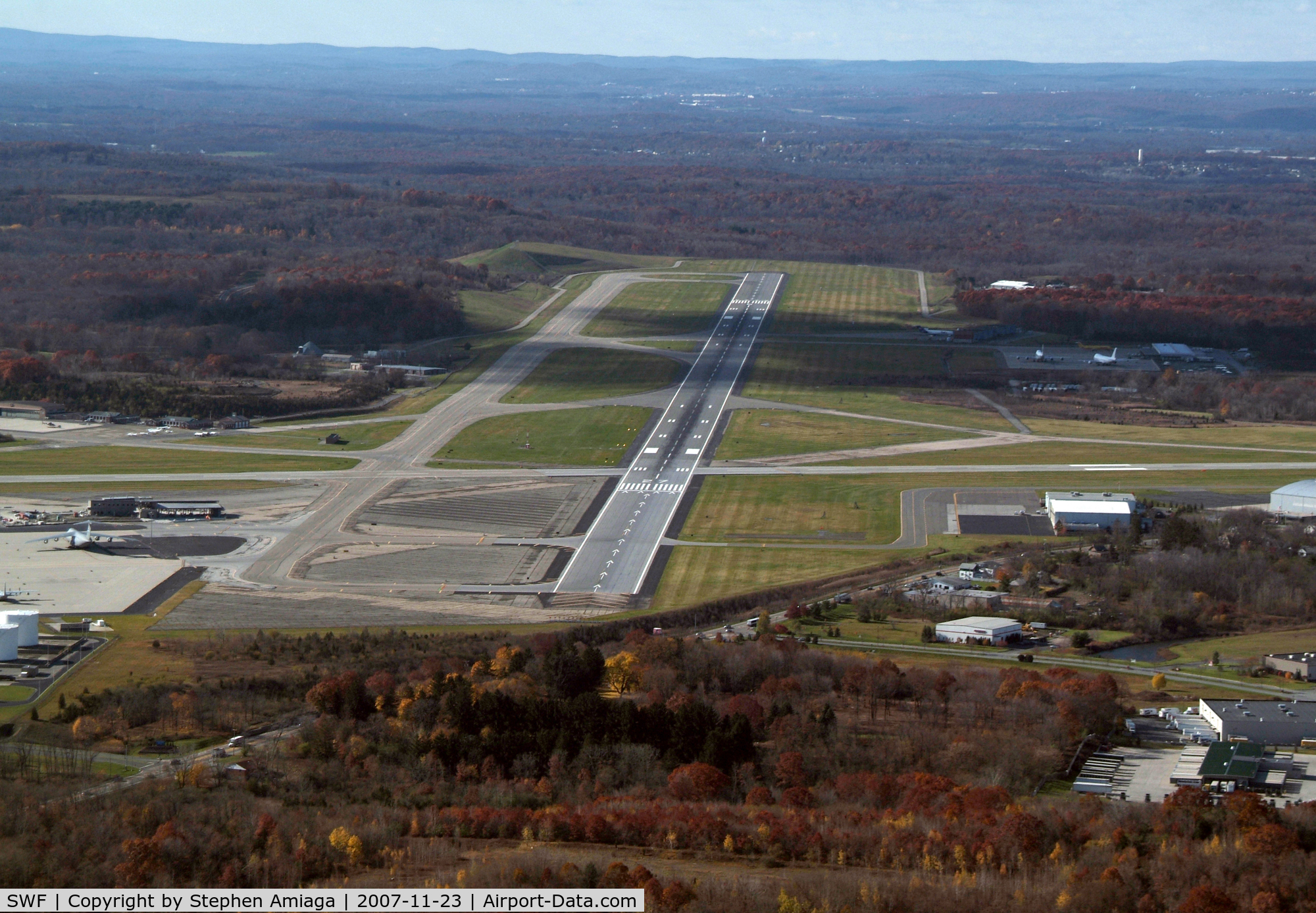 Stewart International Airport (SWF) - Stewart's 9-27 as seen from the NE - Nice Overruns!
