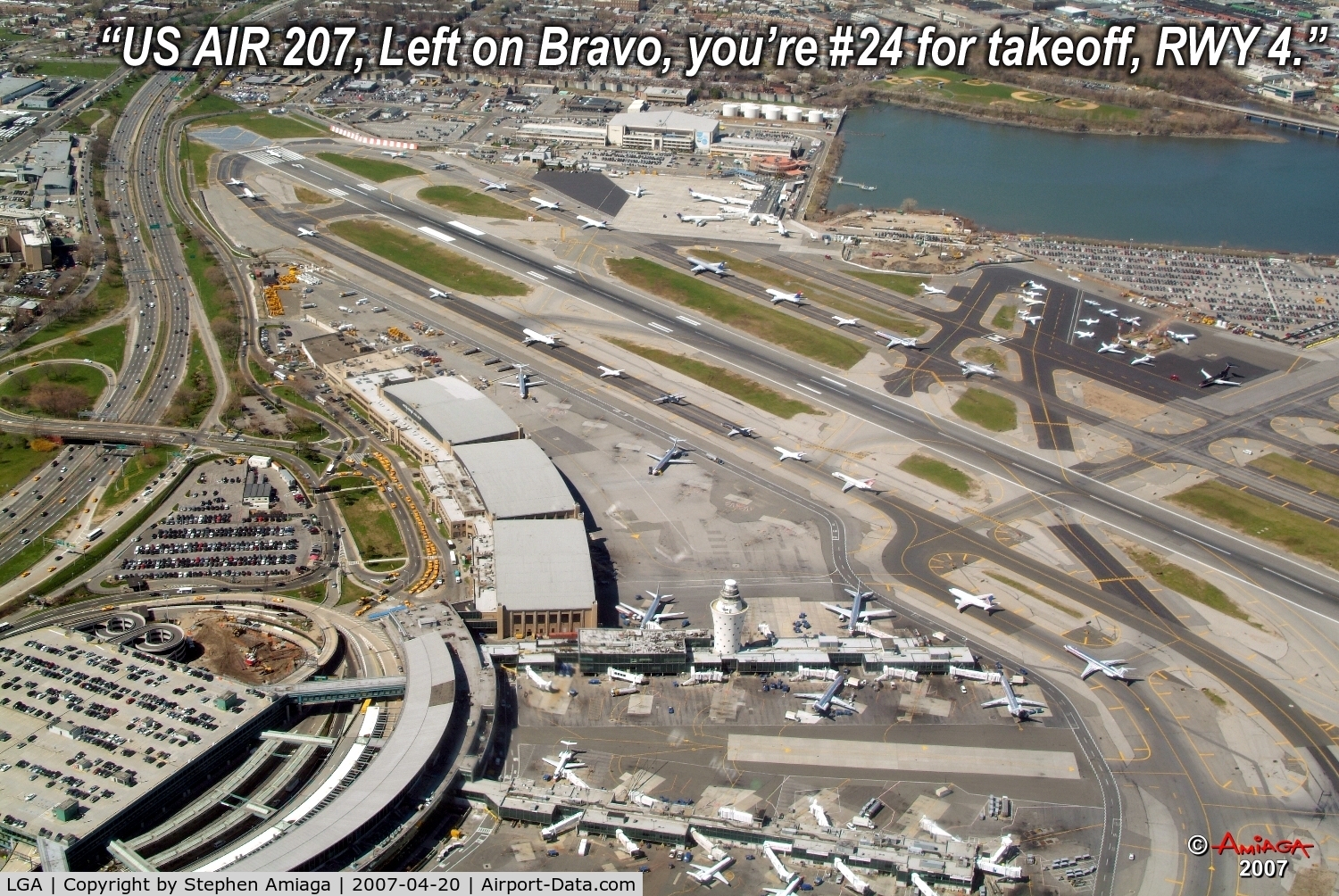 La Guardia Airport (LGA) - Transcript Fake, but 23 planes in line.  No GA planes in line.
