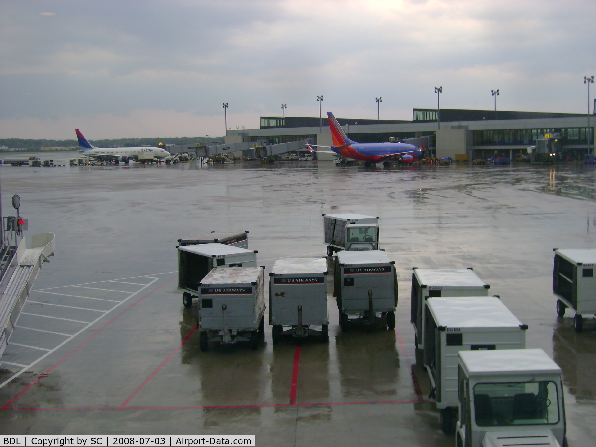 Bradley International Airport (BDL) - terminal A with Delta and Southwest flights scheduled to depar