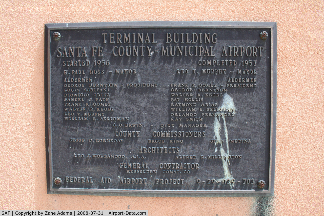 Santa Fe Municipal Airport (SAF) - Santa Fe Municipal  - marker on terminal building