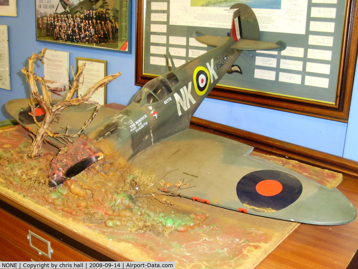 NONE Airport - model of a Spitfire crash site on display at the Fenland & West Norfolk Aviation Museum