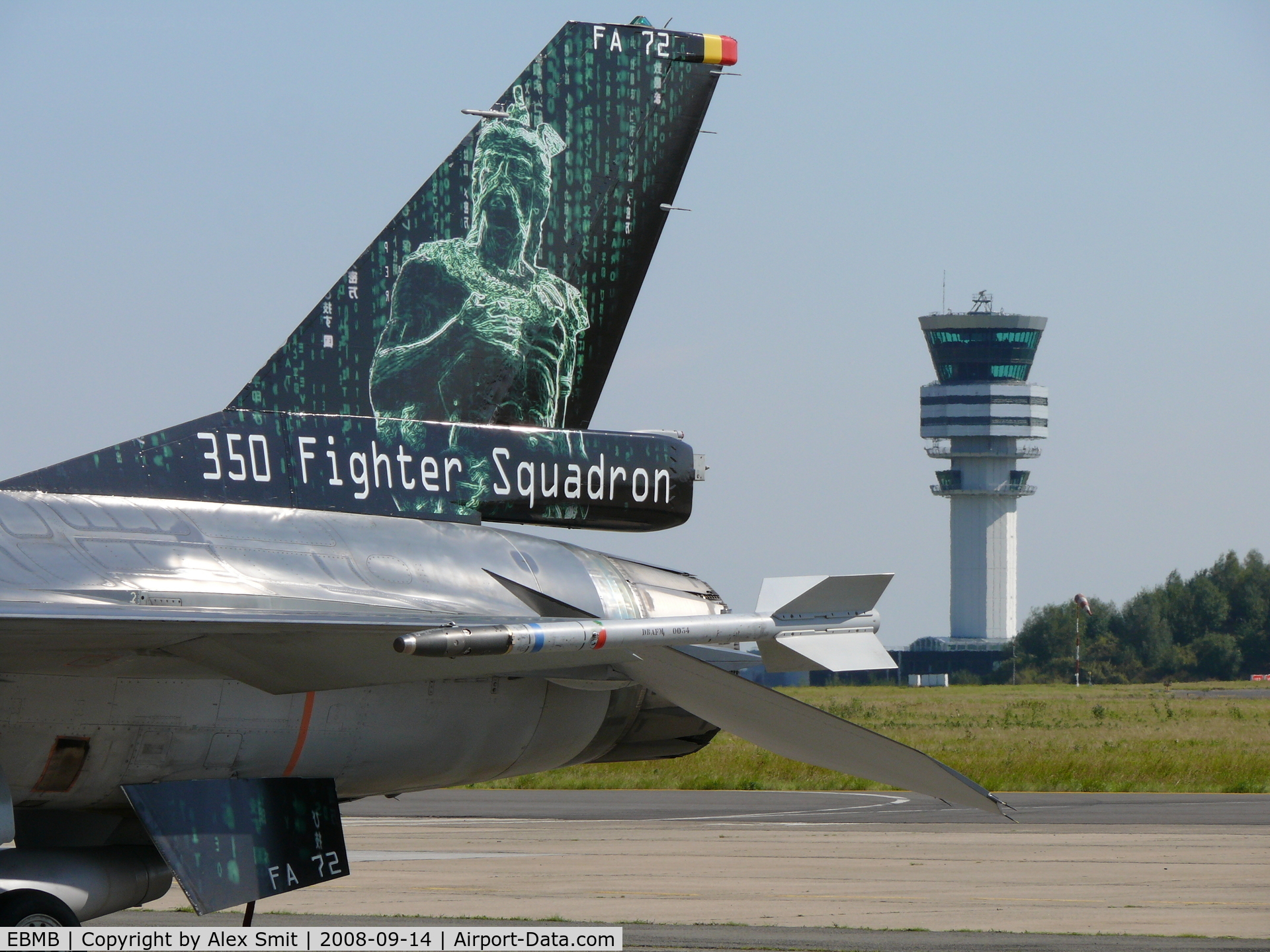 Melsbroek Air Base Airport, Brussels Belgium (EBMB) - Belgian Air Component F-16 'Matrix' with EMBM/EBBR tower in the background