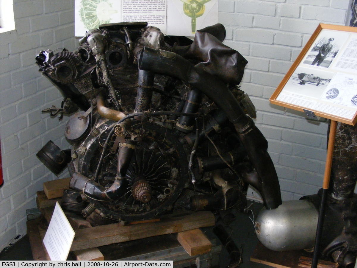 Seething Airfield Airport, Norwich, England United Kingdom (EGSJ) - B-24 engine in the Seething airfield Control Tower Museum