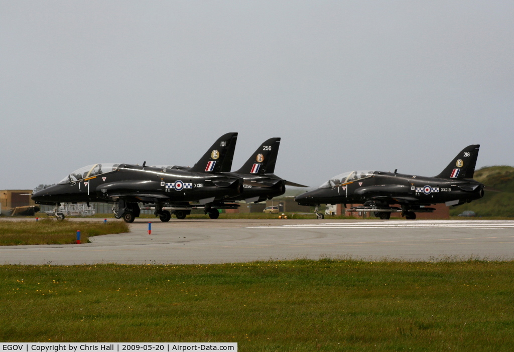 Anglesey Airport (Maes Awyr Môn) or RAF Valley, Anglesey United Kingdom (EGOV) - XX191, XX256 and XX218 of No 4 FTS/19(R) Sqn