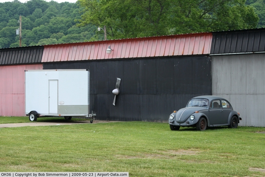 Riverside Airport (OH36) - A little hanger art and a nice old VW at Zanesville Riverside