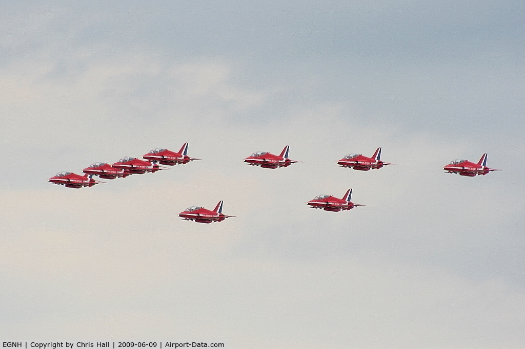 Blackpool International Airport, Blackpool, England United Kingdom (EGNH) - Red Arrows flying over Blackpool Airport