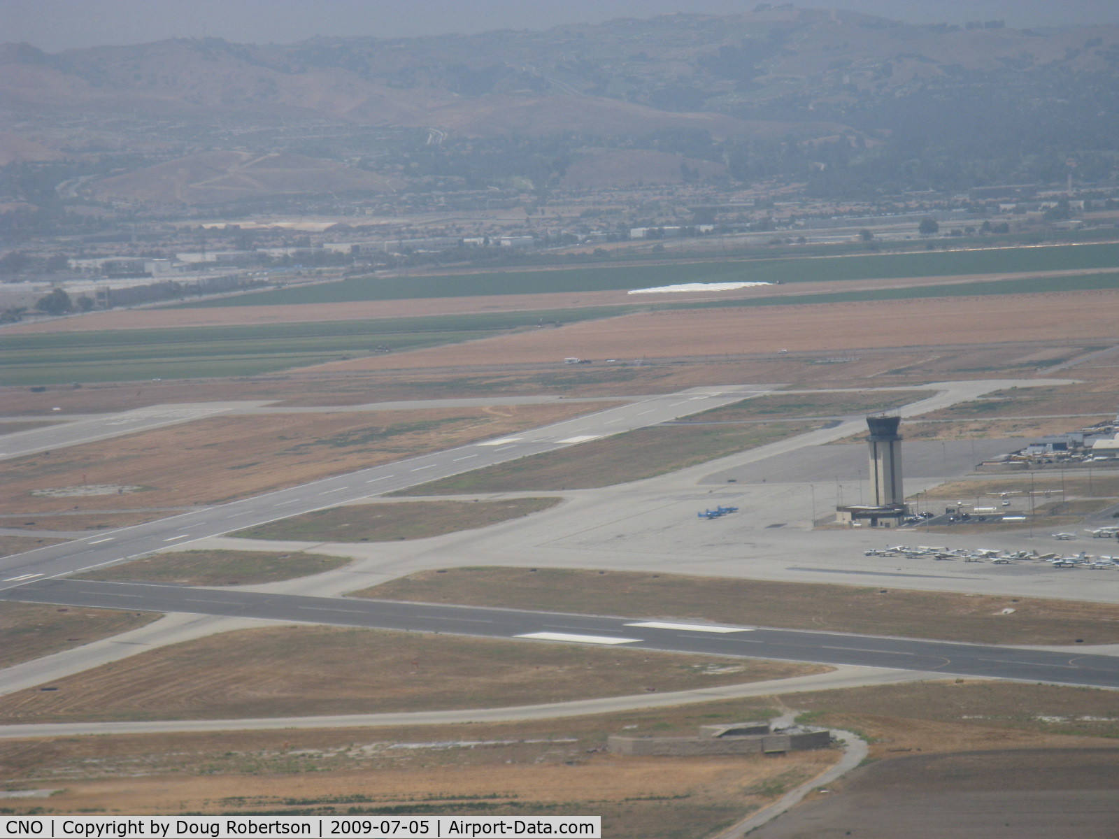 Chino Airport (CNO) - CNO Tower from N406L approach for landing 26R