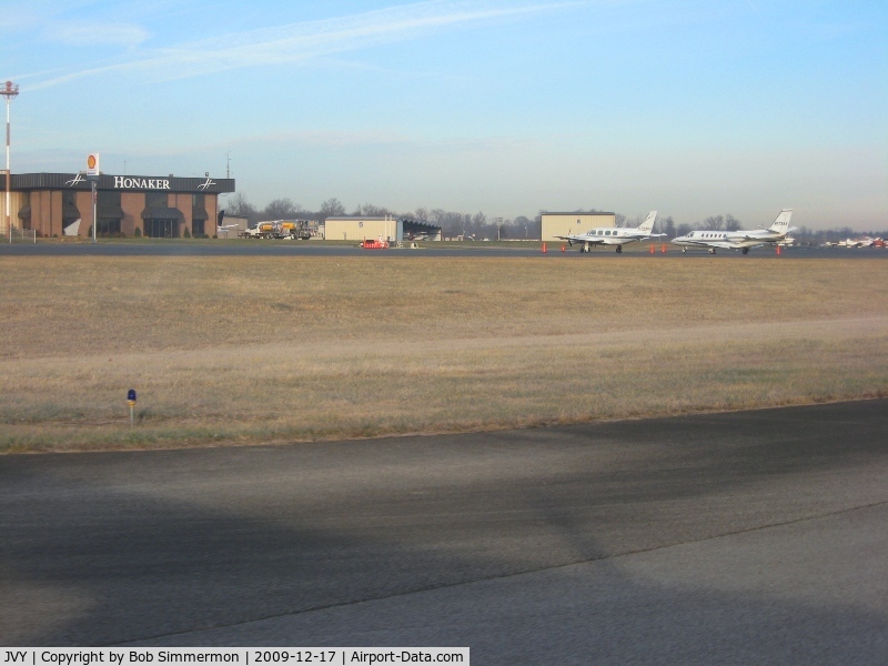 Clark Regional Airport (JVY) - Looking NW towards Honaker's ramp and the T-hangers.