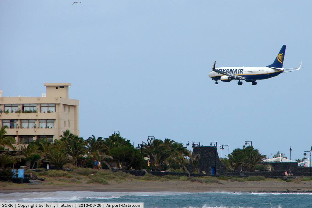 Arrecife Airport (Lanzarote Airport), Arrecife Spain (GCRR) - Guests at the Beatrix Hotel , Matagorda can almost touch the aircraft on finals to Runway 03 at Arrecife