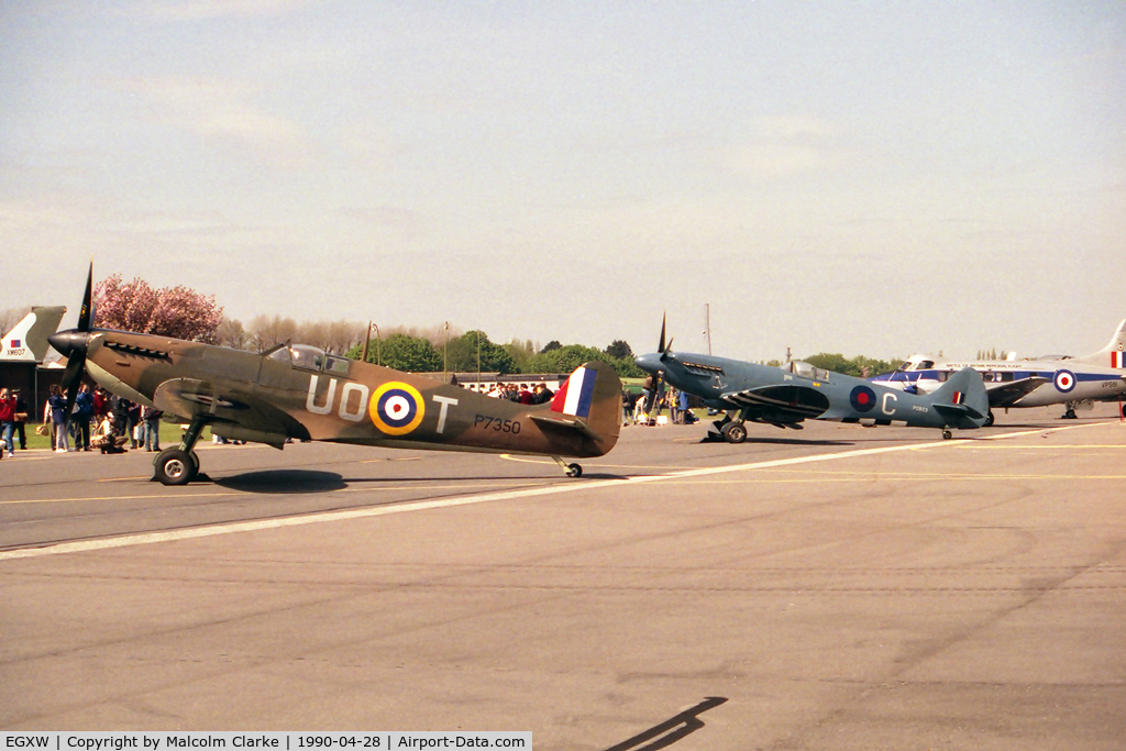 RAF Waddington Airport, Waddington, England United Kingdom (EGXW) - Battle of Britain Memorial Flight's Spitfires P7350 and P5853 at Waddington's Photocall in April 1990.