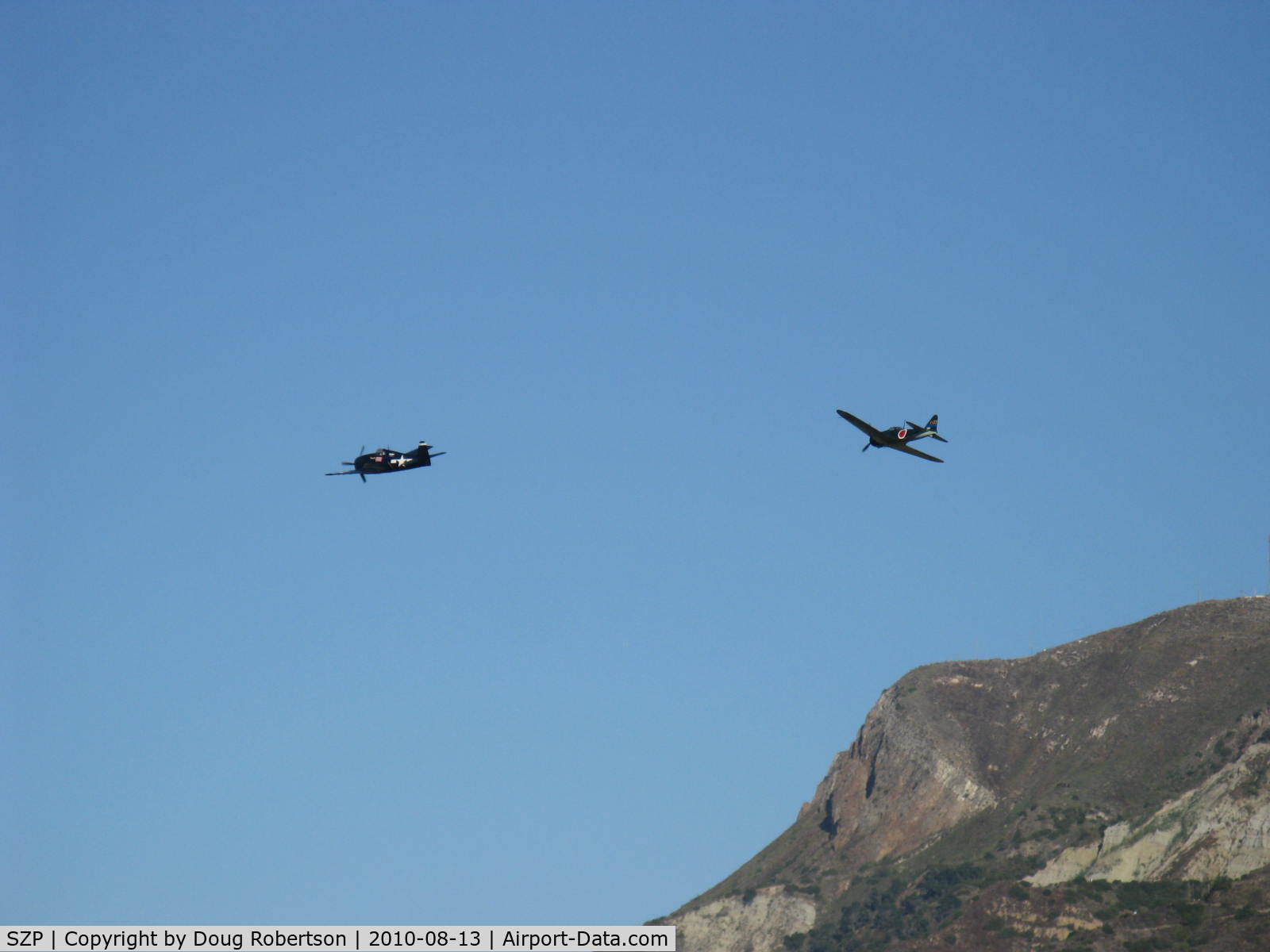 Santa Paula Airport (SZP) - Dogfight airshow practice-N712Z Mitsubishi A6M3 ZERO-SEN (ZEKE) vs. N1078Z S&S Special GRUMMAN F6F-6 HELLCAT 'Minsi III' 