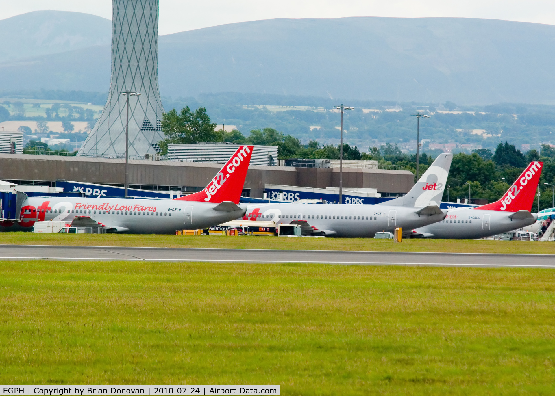 Edinburgh Airport, Edinburgh, Scotland United Kingdom (EGPH) - Three Jet 2 Boeing 737s on stand.