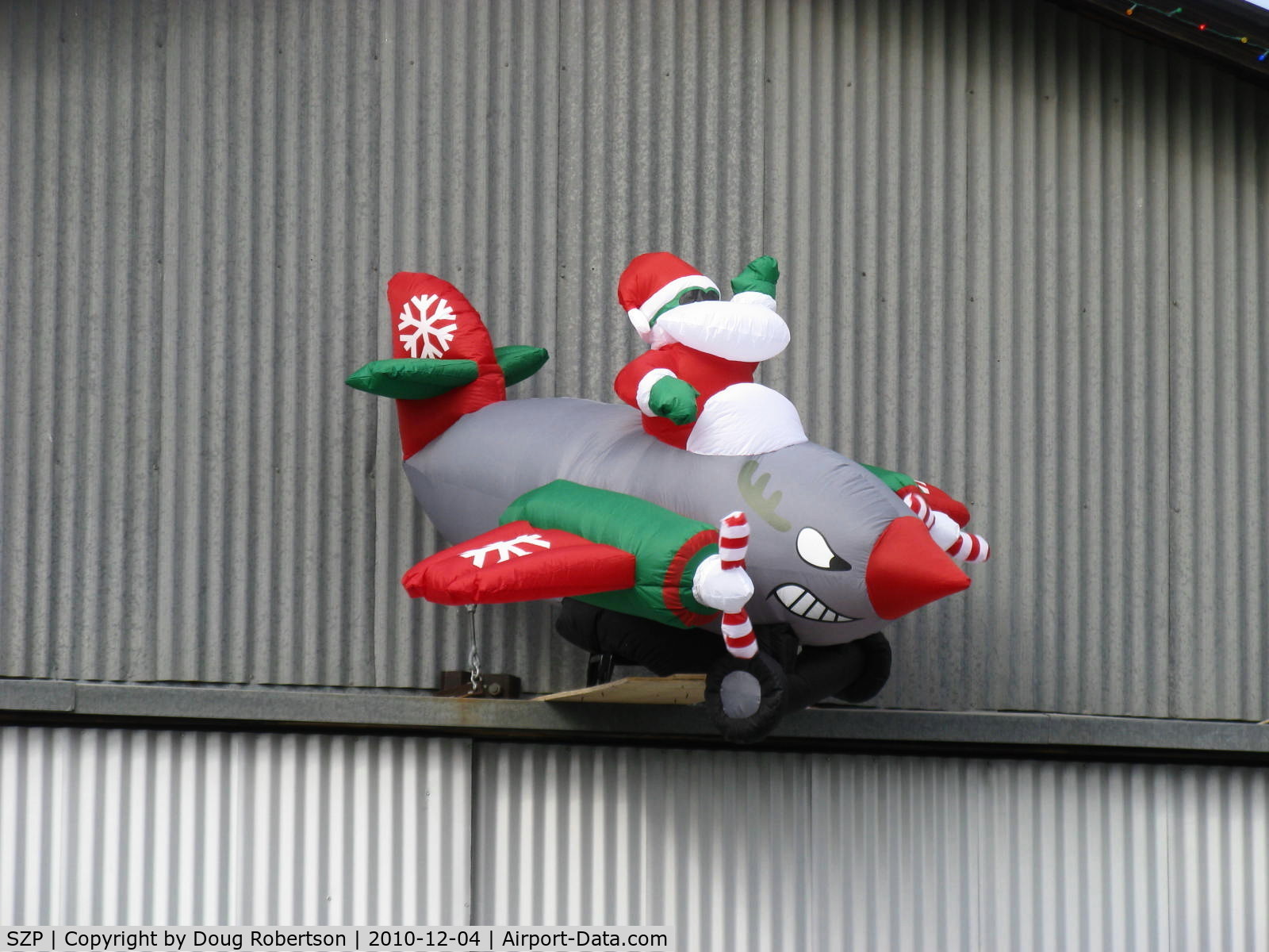 Santa Paula Airport (SZP) - Santa Claus' Flight Turning & Burning at 2 TAXI, (twin engine for reliability-the props are turning in the wind), closeup