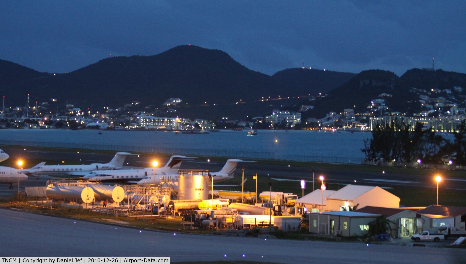 Princess Juliana International Airport, Philipsburg, Sint Maarten Netherlands Antilles (TNCM) - The fuel farm at night TNCM