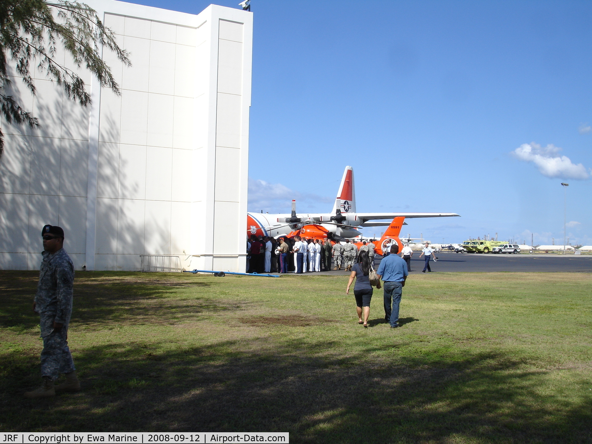 Kalaeloa (john Rodgers Field) Airport (JRF) - CGAS Barbers Point Hangar....1 Coral Sea Road....Kalaeloa Airport. 
pic was taken prior to memorial services for HH65 Dolphin CG 6505's crew. Tom Nelson, Andy Wischmier, Dave Skimins, Josh Nichols were all KIA.  