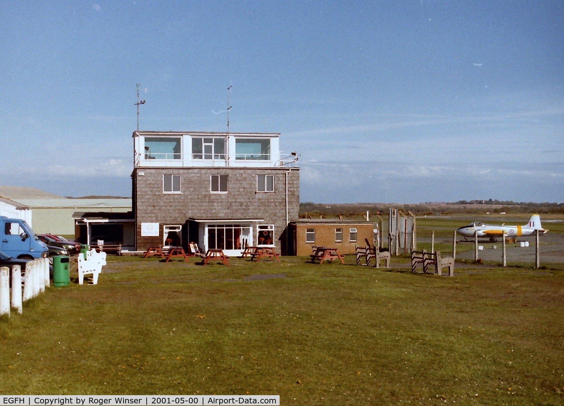 Swansea Airport, Swansea, Wales United Kingdom (EGFH) - Former RAF Control Tower built in 1941 and still in use. Spring sunshine, probably May 2001.