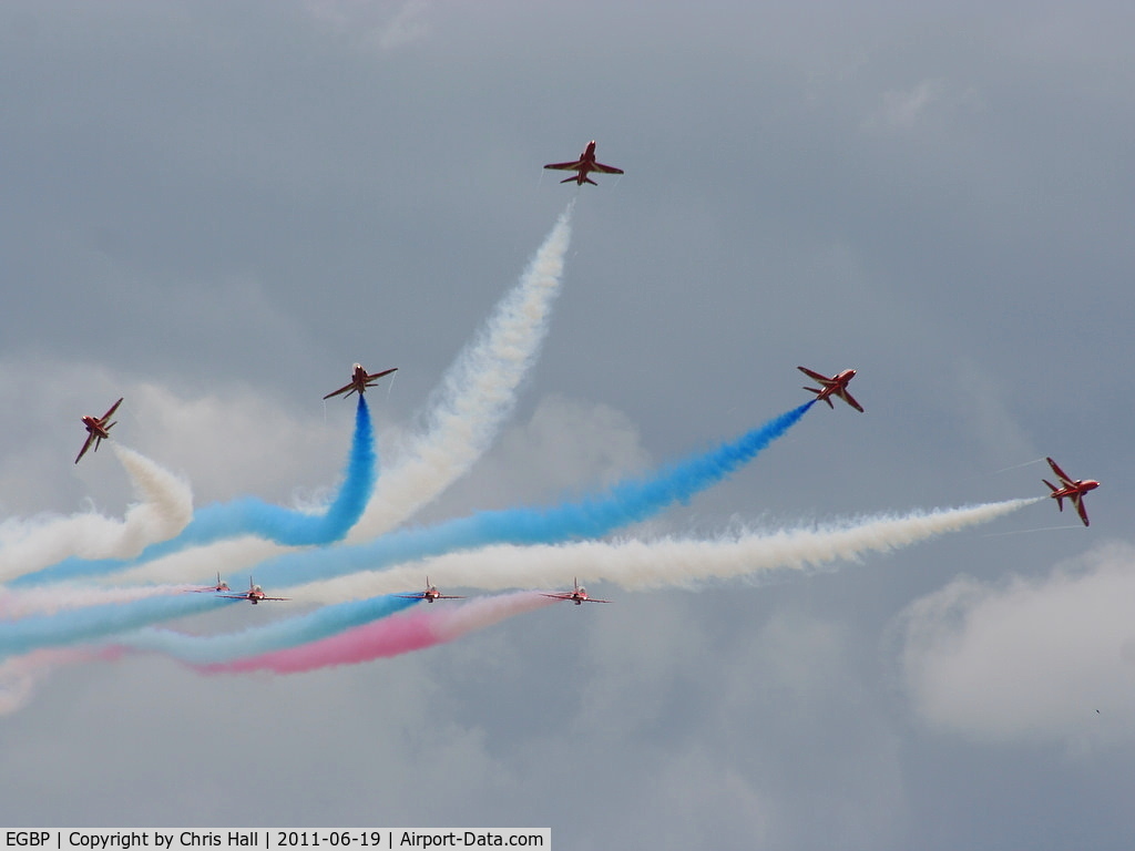 Kemble Airport, Kemble, England United Kingdom (EGBP) - Red Arrows displaying at the Cotswold Airshow