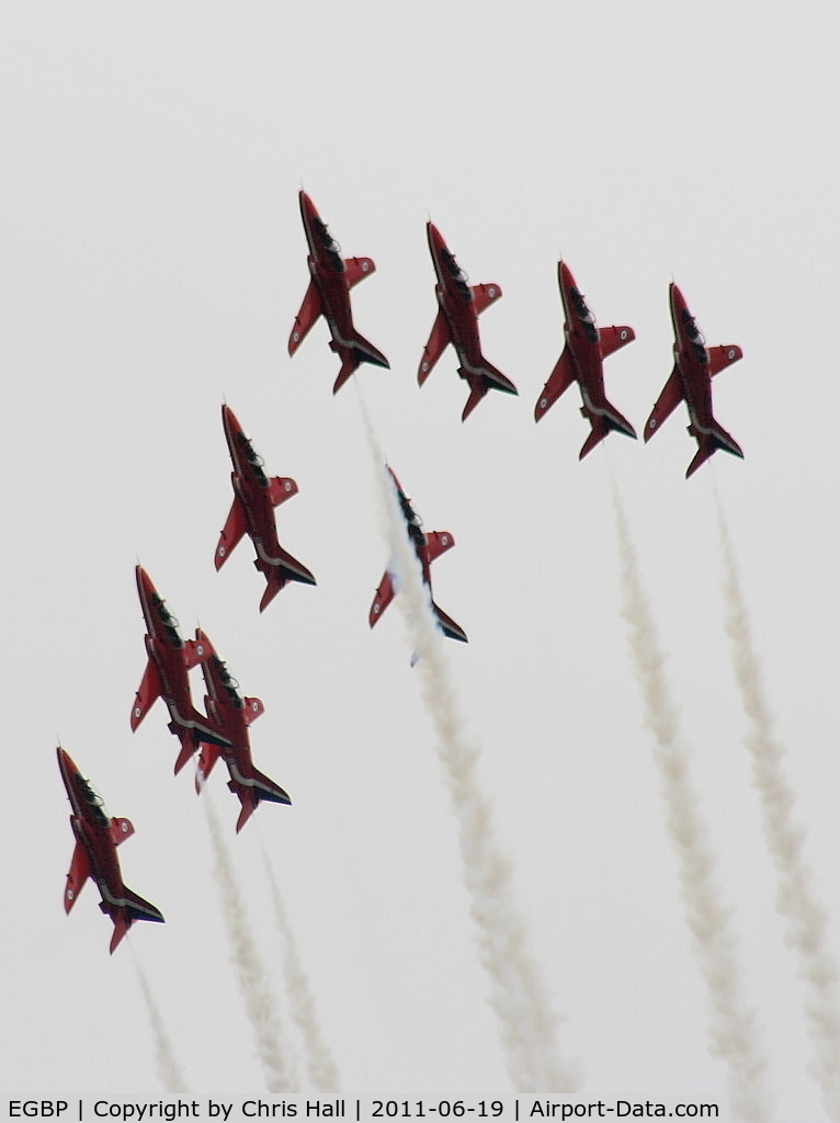 Kemble Airport, Kemble, England United Kingdom (EGBP) - Red Arrows in Big Vixen formation