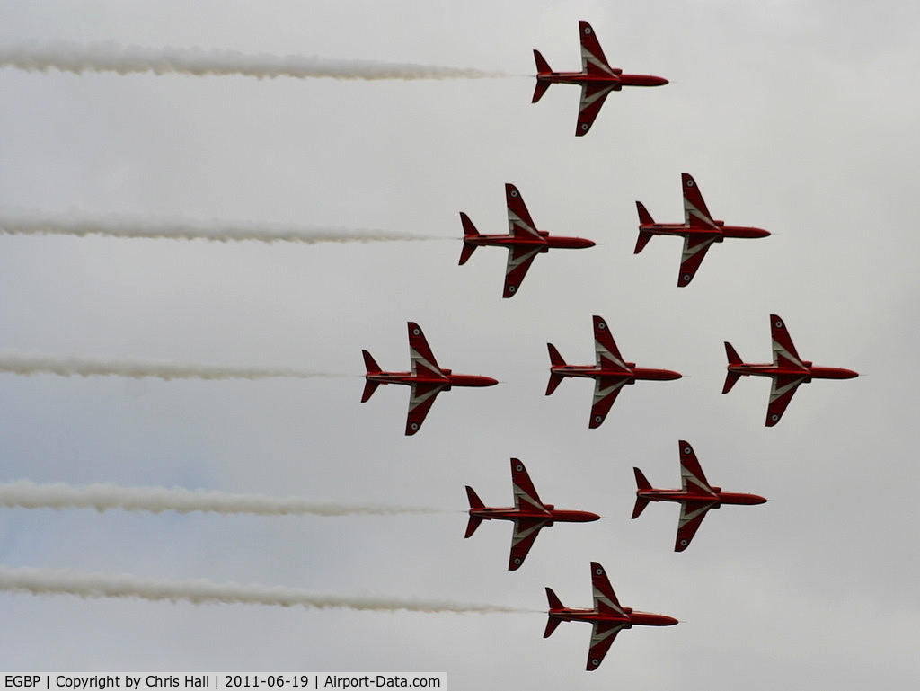 Kemble Airport, Kemble, England United Kingdom (EGBP) - Red Arrows in Diamond formation