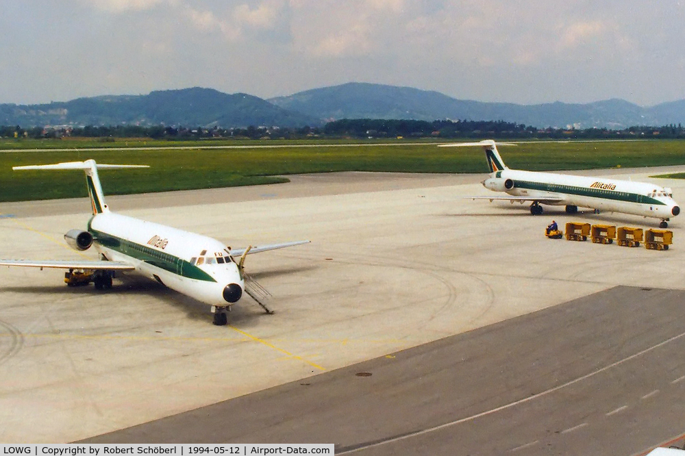 Graz Airport, Graz Austria (LOWG) - It is unusual to see two Alitalia planes at LOWG
