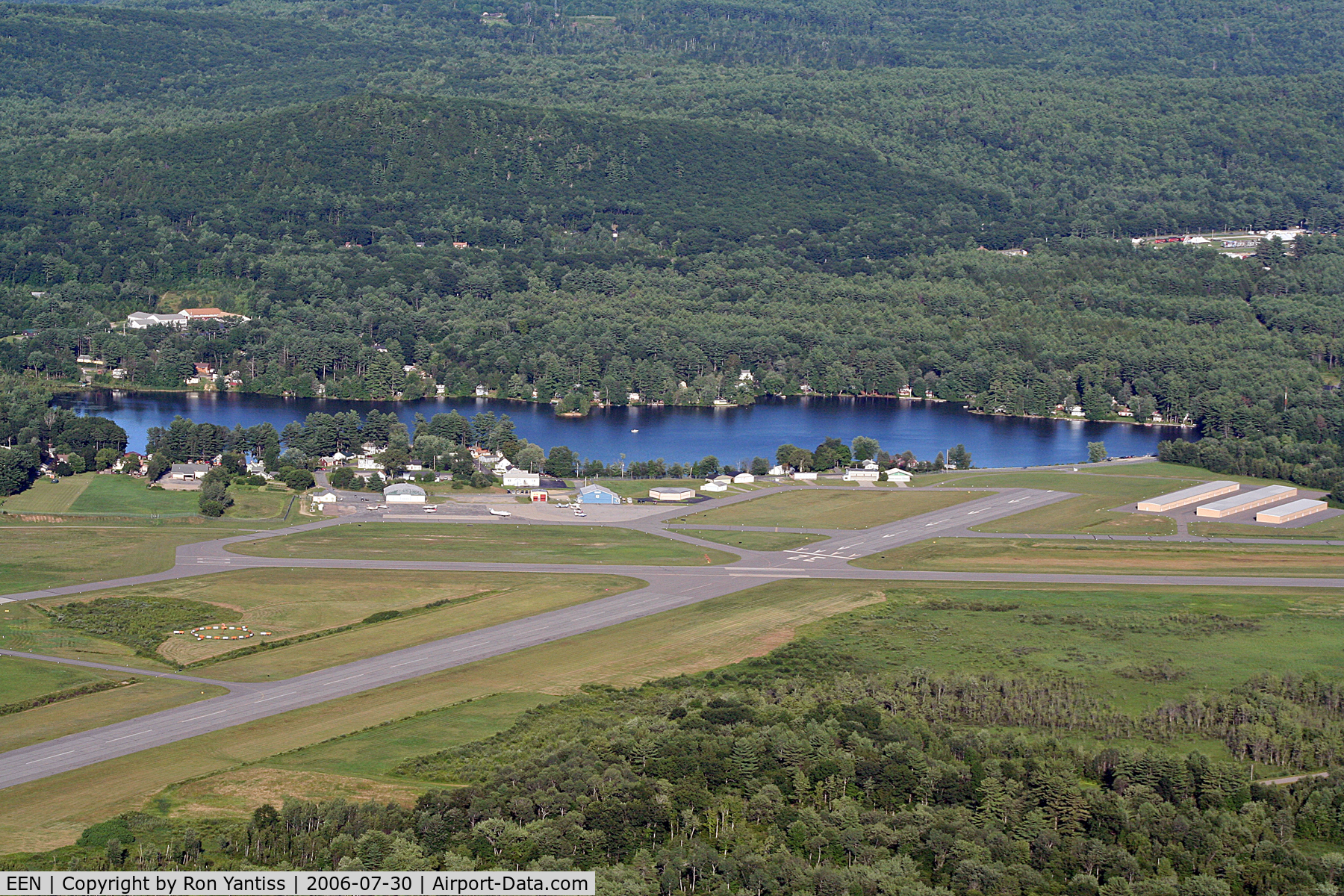 Dillant-hopkins Airport (EEN) - Dillant-Hopkins Airport runways 20 & 32 looking East with Wilson Pond in the background.