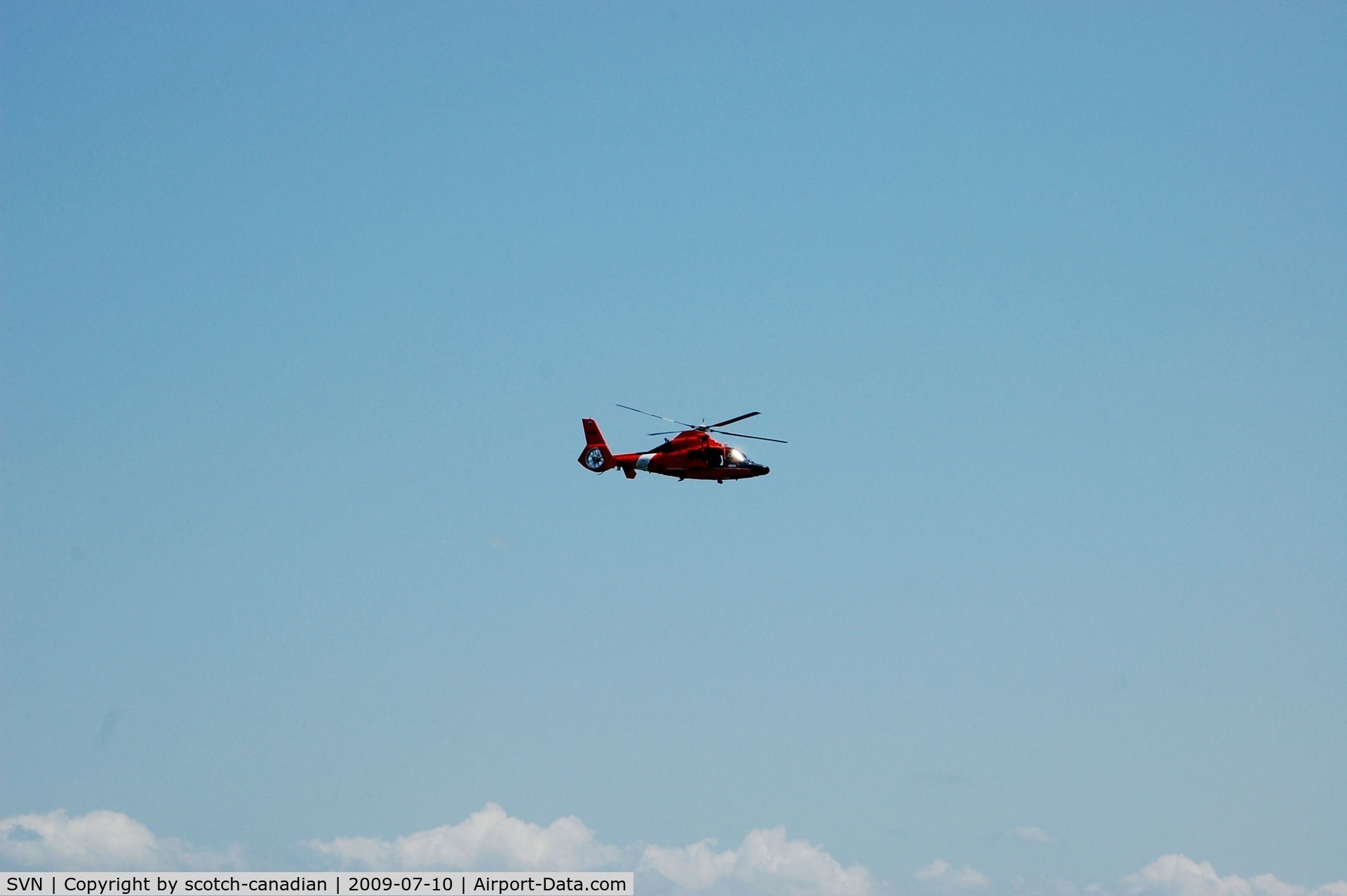 Hunter Aaf Airport (SVN) - US Coast Guard Eurocopter HH-65 Dolphin Helicopter over Charleston Harbor, SC. This aircraft is based at Coast Guard Air Station (Hunter AAF), Savannah, GA 