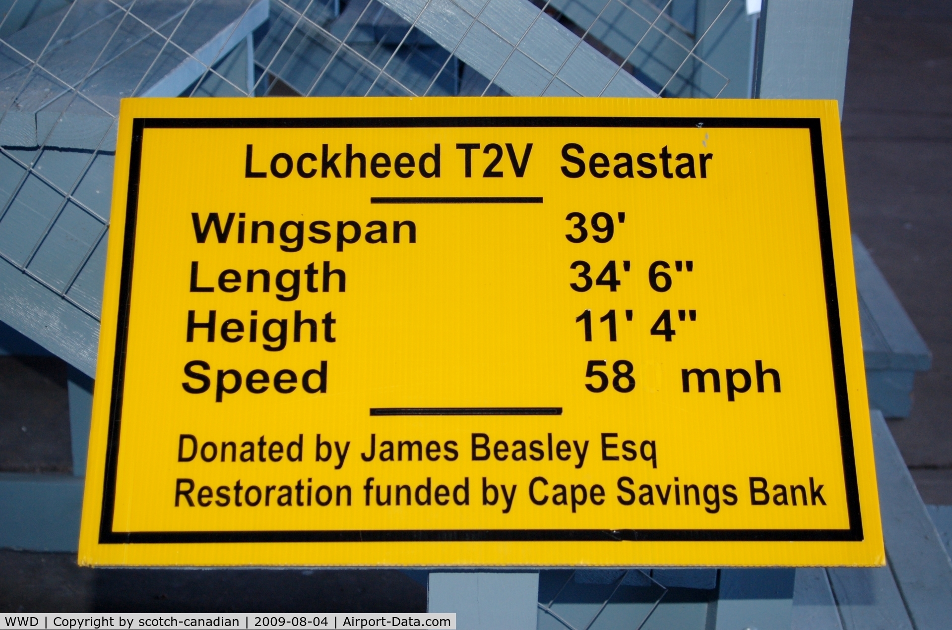 Cape May County Airport (WWD) - Information Sign for the Lockheed T2V Seastar at the Naval Air Station Wildwood Aviation Museum, Cape May County Airport, Wildwood, NJ