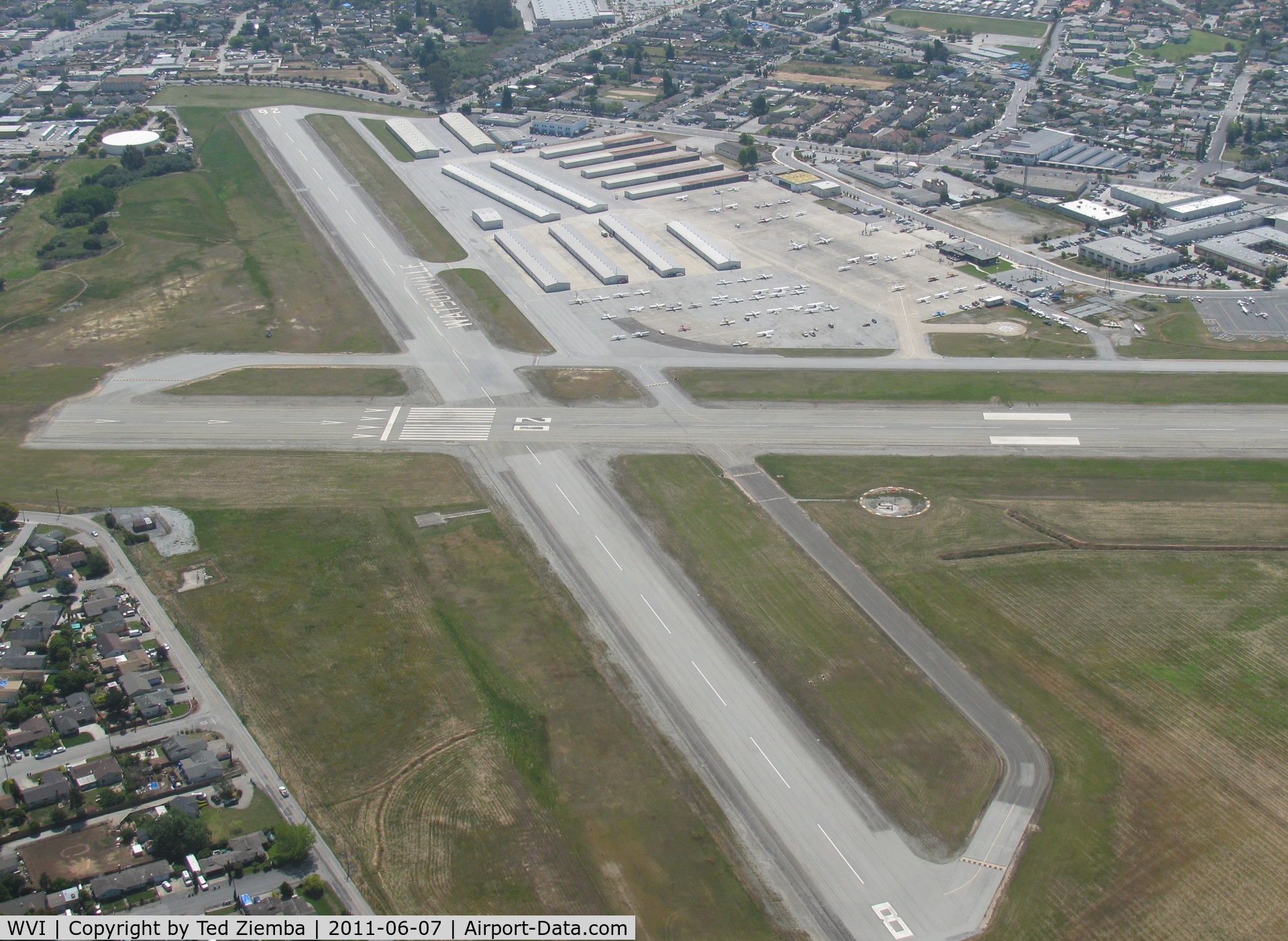 Watsonville Municipal Airport (WVI) - A view of runway 8-26 from the air. 