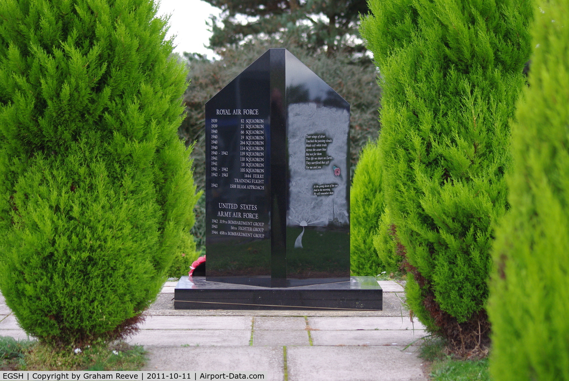 Norwich International Airport, Norwich, England United Kingdom (EGSH) - Rear view of the War Memorial to those who served at RAF Horsham Saint Faiths (Norwich Airport) in the Second World War.