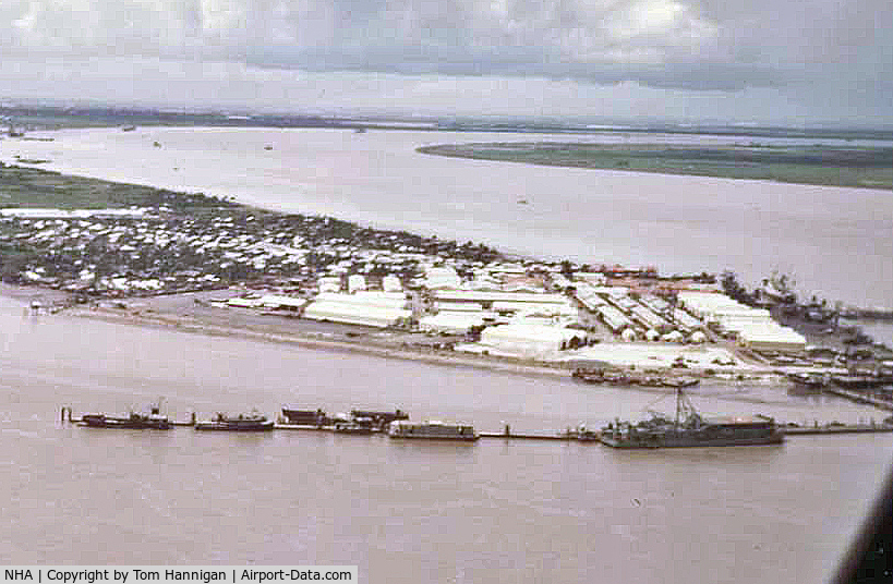 Nha Trang Airport, Nha Trang Viet Nam (NHA) - Date: 1971  Photo of the entire naval base at Nha Be, South Viet Nam.  Heliport at left end of compound in photo.