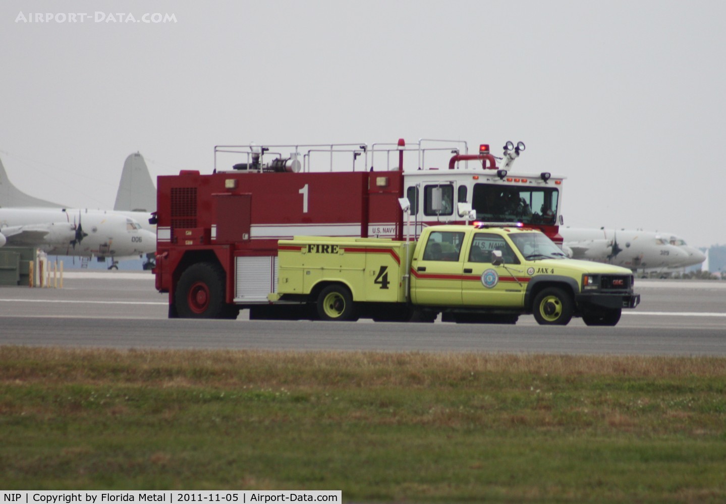 Jacksonville Nas (towers Fld) Airport (NIP) - Emergency vehicles responding to A-10 with blown tire