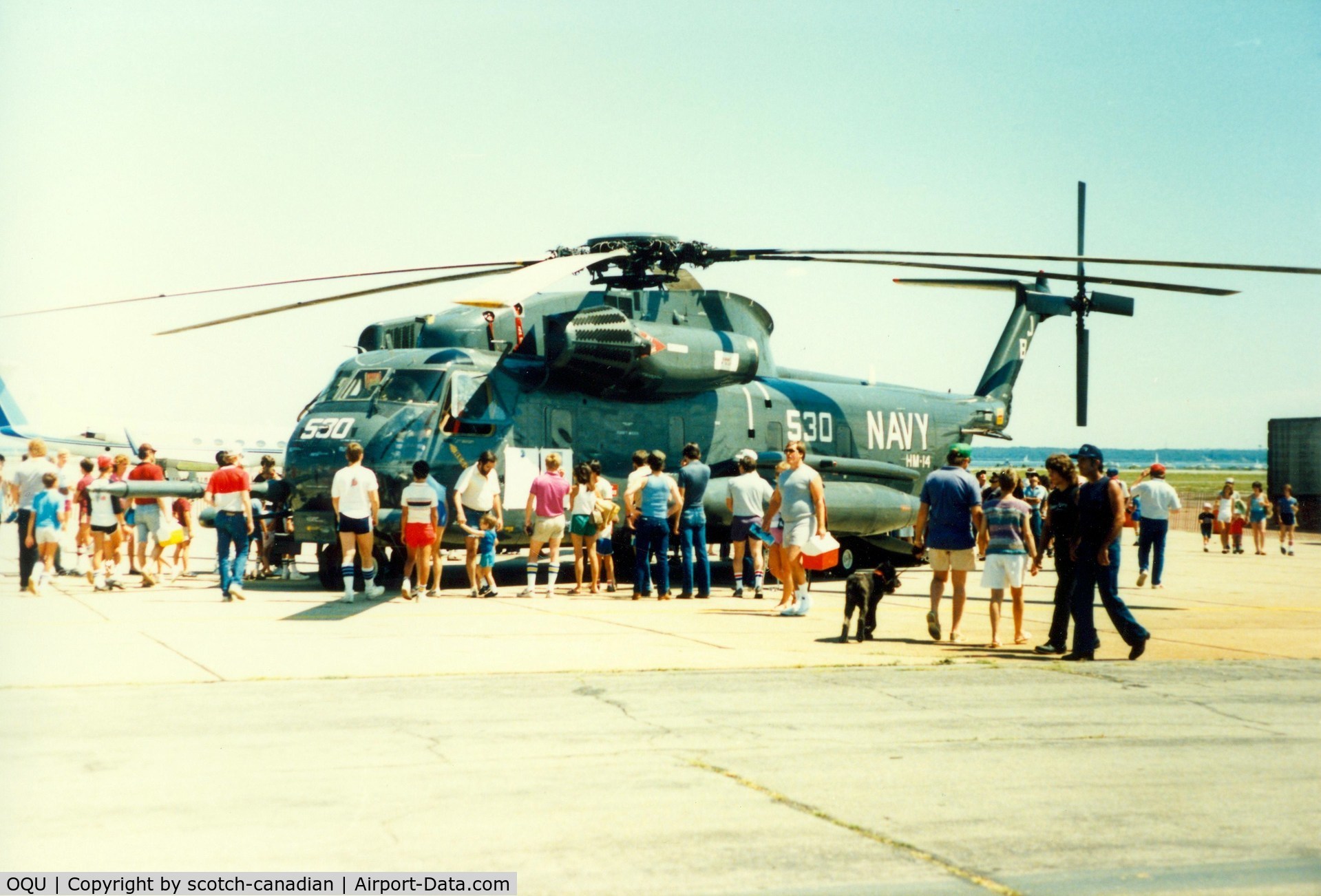 Quonset State Airport (OQU) - U.S. Navy Sikorsky RH-53D from Helicopter Mine Countermeasures Squadron 14 (HM-14) on display at Quonset State Airport, North Kingstown, RI - circa 1980's