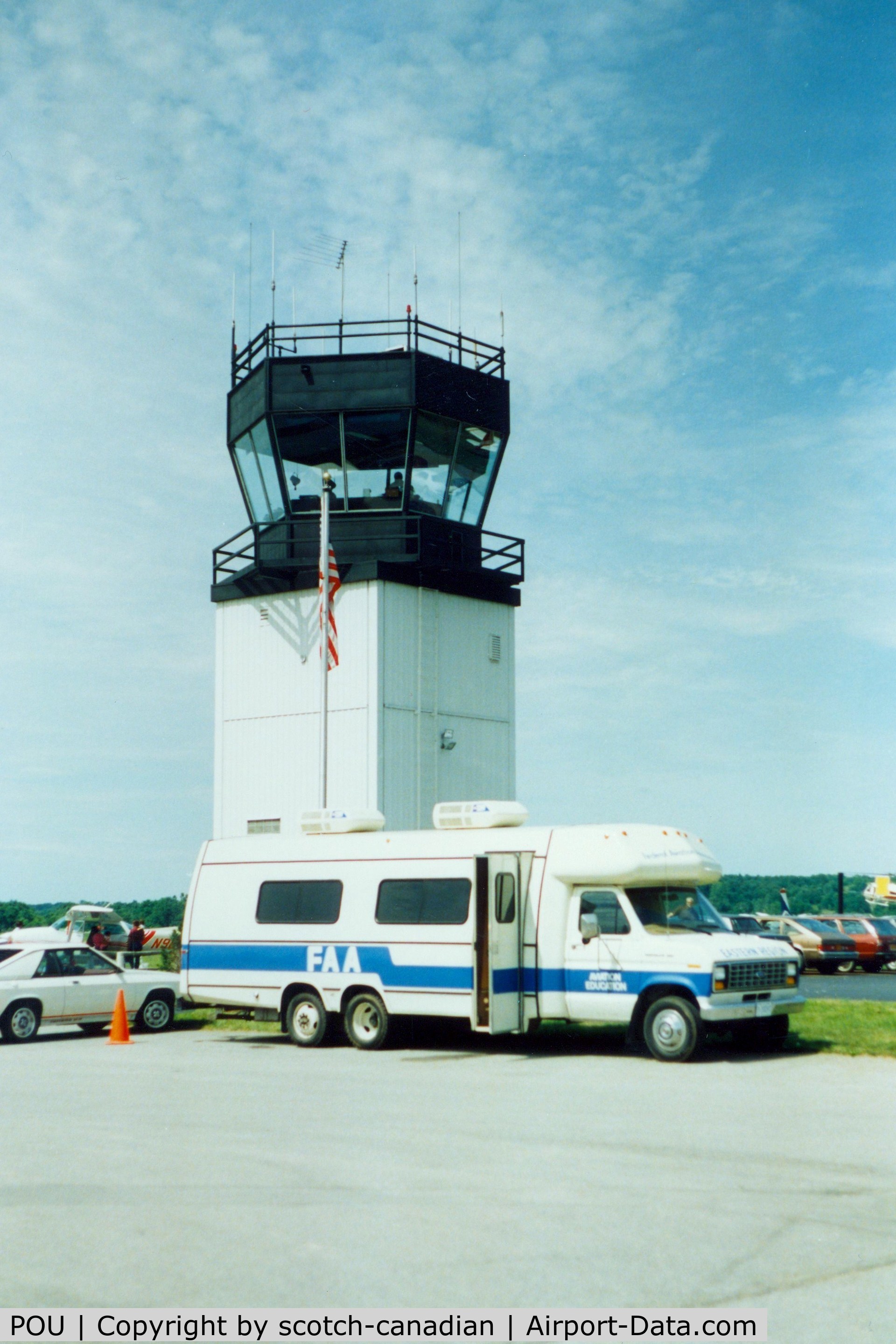 Dutchess County Airport (POU) - FAA Aviation Education Van and Airport Control Tower at at Dutchess County Airport, Poughkeepsie, NY - circa 1980's