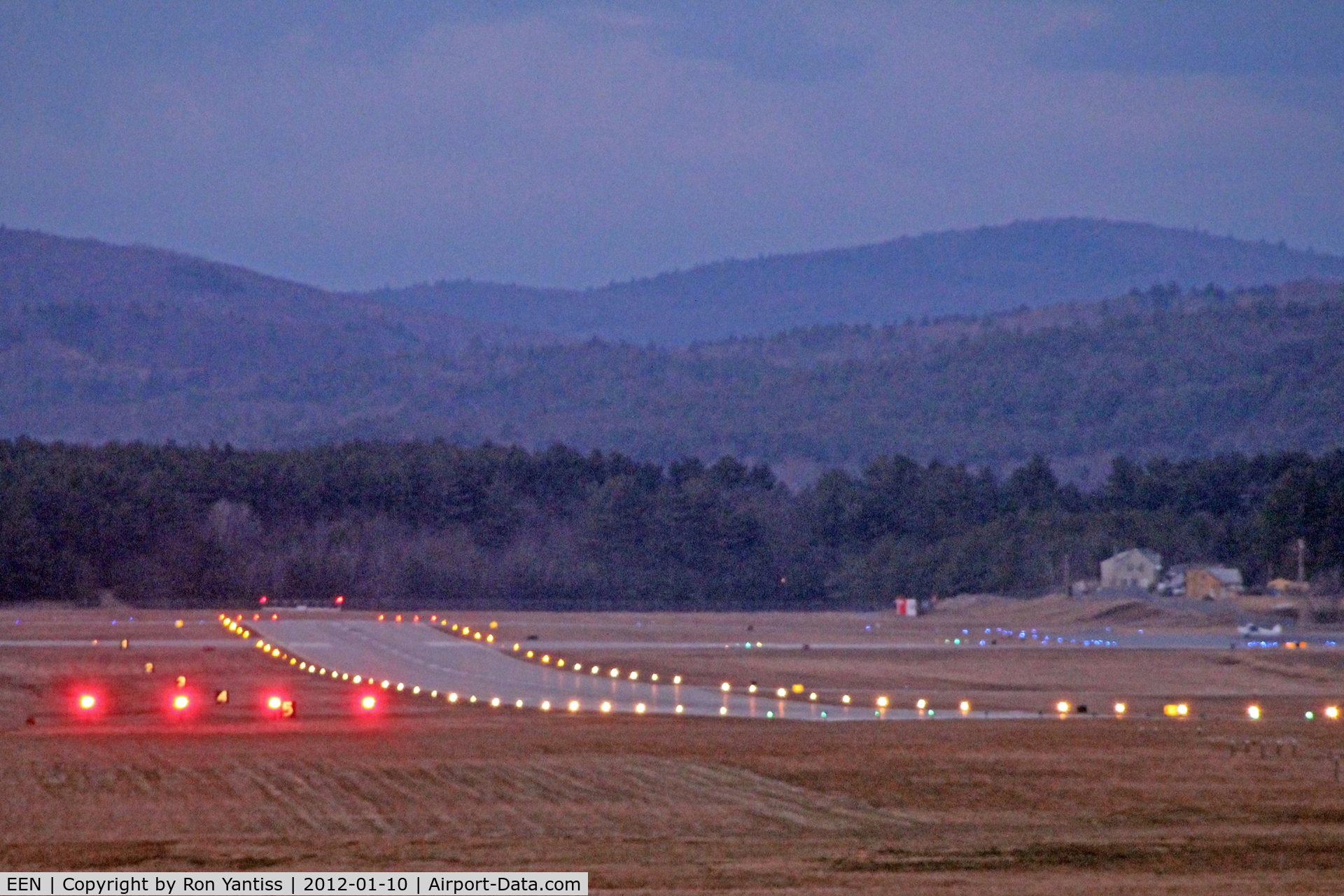 Dillant-hopkins Airport (EEN) - Evening lights on runway 02, Dillant-Hopkins Airport, Keene, NH
