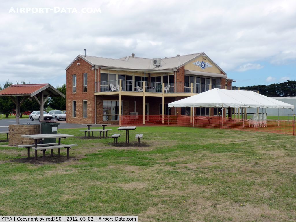 Tyabb Airport, Tyabb, Victoria Australia (YTYA) - Peninsula Aero Club building from another angle, showing barbeque area and preparations for the airshow on Sunday, March 4.