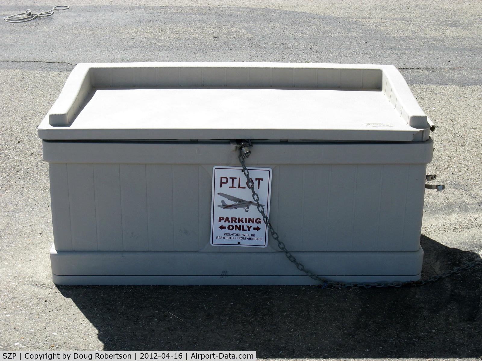 Santa Paula Airport (SZP) - Typical aircraft owner minor maintenance lockbox in assigned tiedowns area-with atypical message