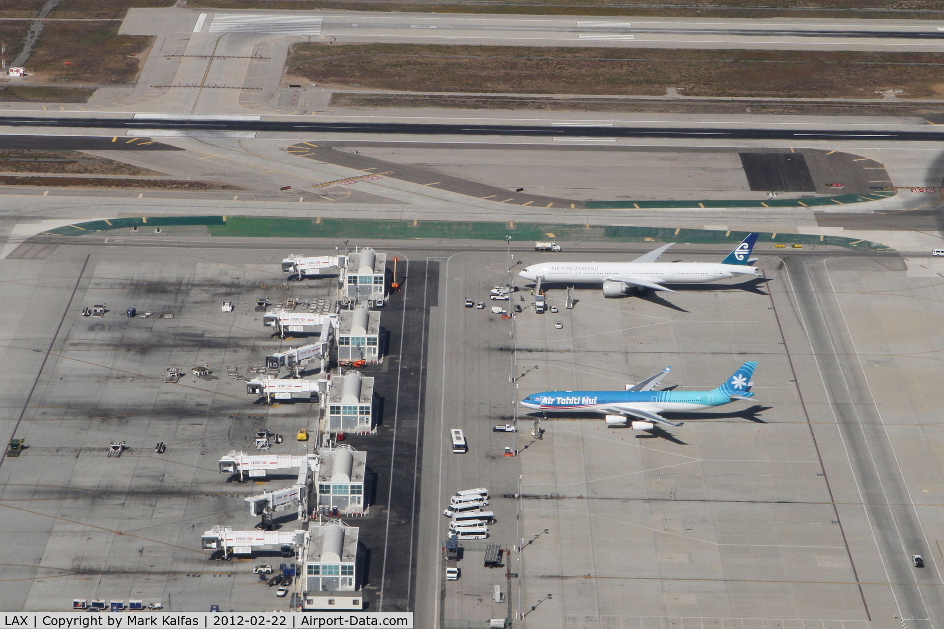 Los Angeles International Airport (LAX) - Air Tahiti Nui A343 and Air New Zealand B773 at West/Remote Gates.