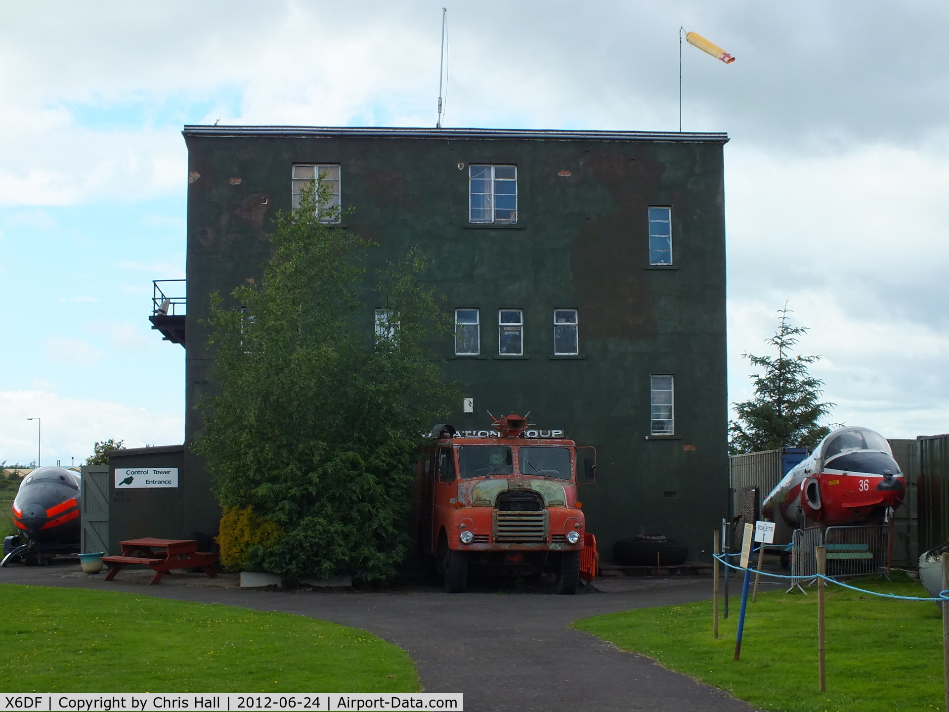 X6DF Airport - unusual three storey Control Tower at the former RAF Dumfries which is now part of the Dumfries and Galloway Aviation Museum