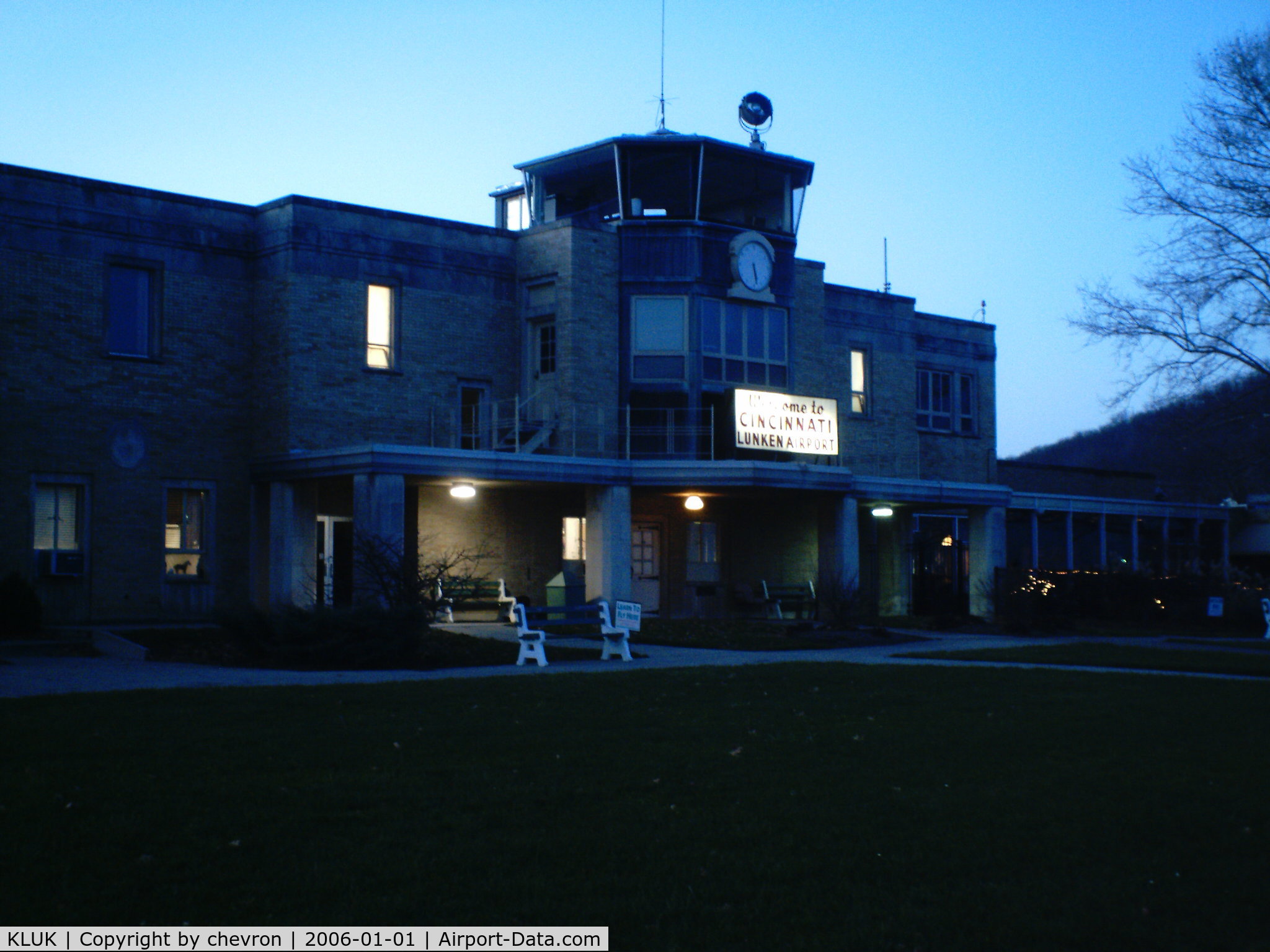 Cincinnati Municipal Airport Lunken Field Airport (LUK) - evening shot of kluk main building
