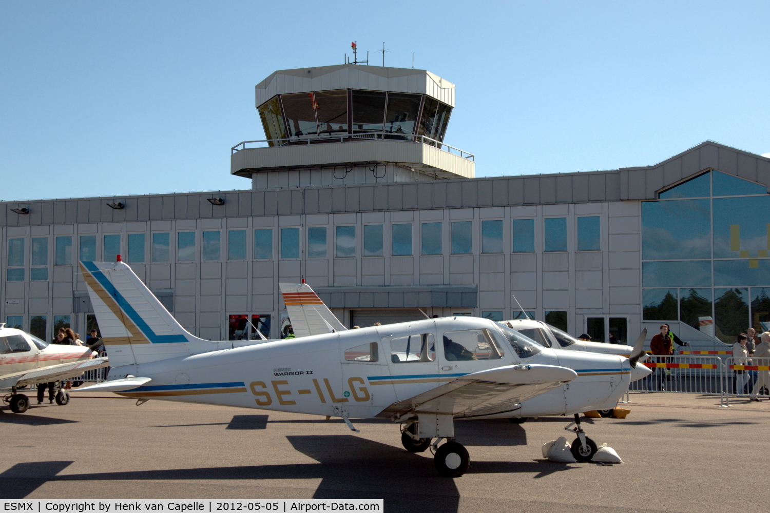 Växjö Airport (Kronoberg Airport), Växjö Sweden (ESMX) - Piper Warriors parked in front of the terminal building of Småland Airport.